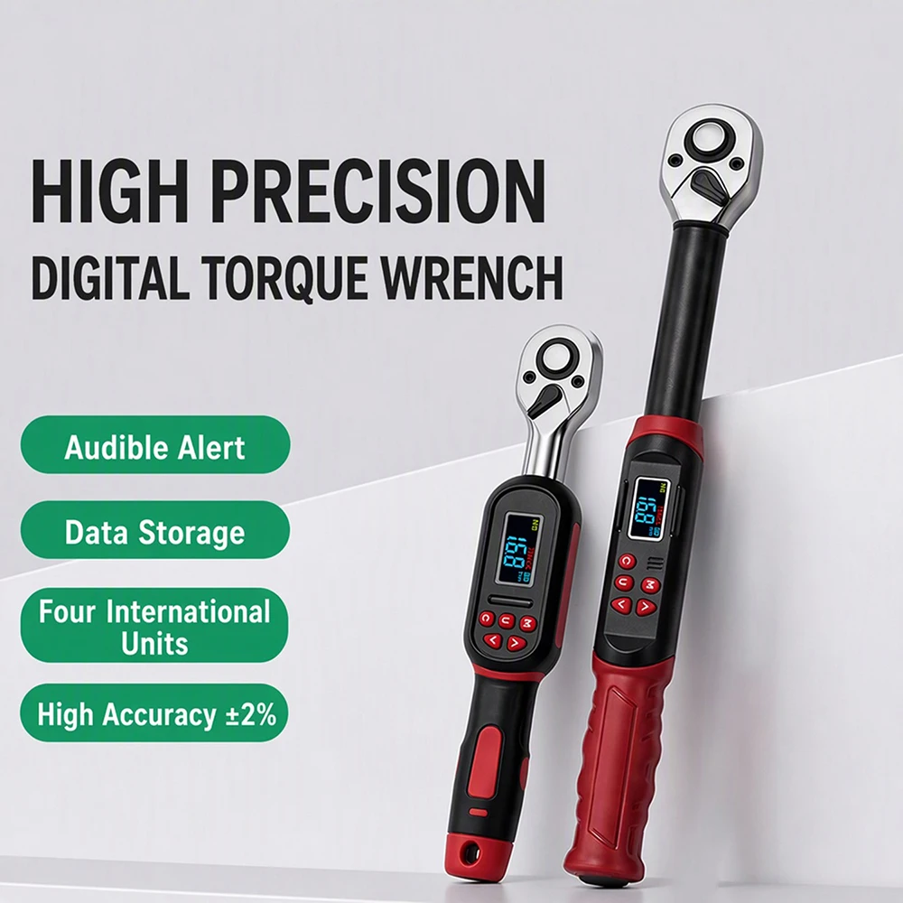 3/8 Digital Torque Wrench With LCD Display 3-60N.m 6.8-135N.m Range 72T Ratchet Head LED Indicator Electronic Torque Meter