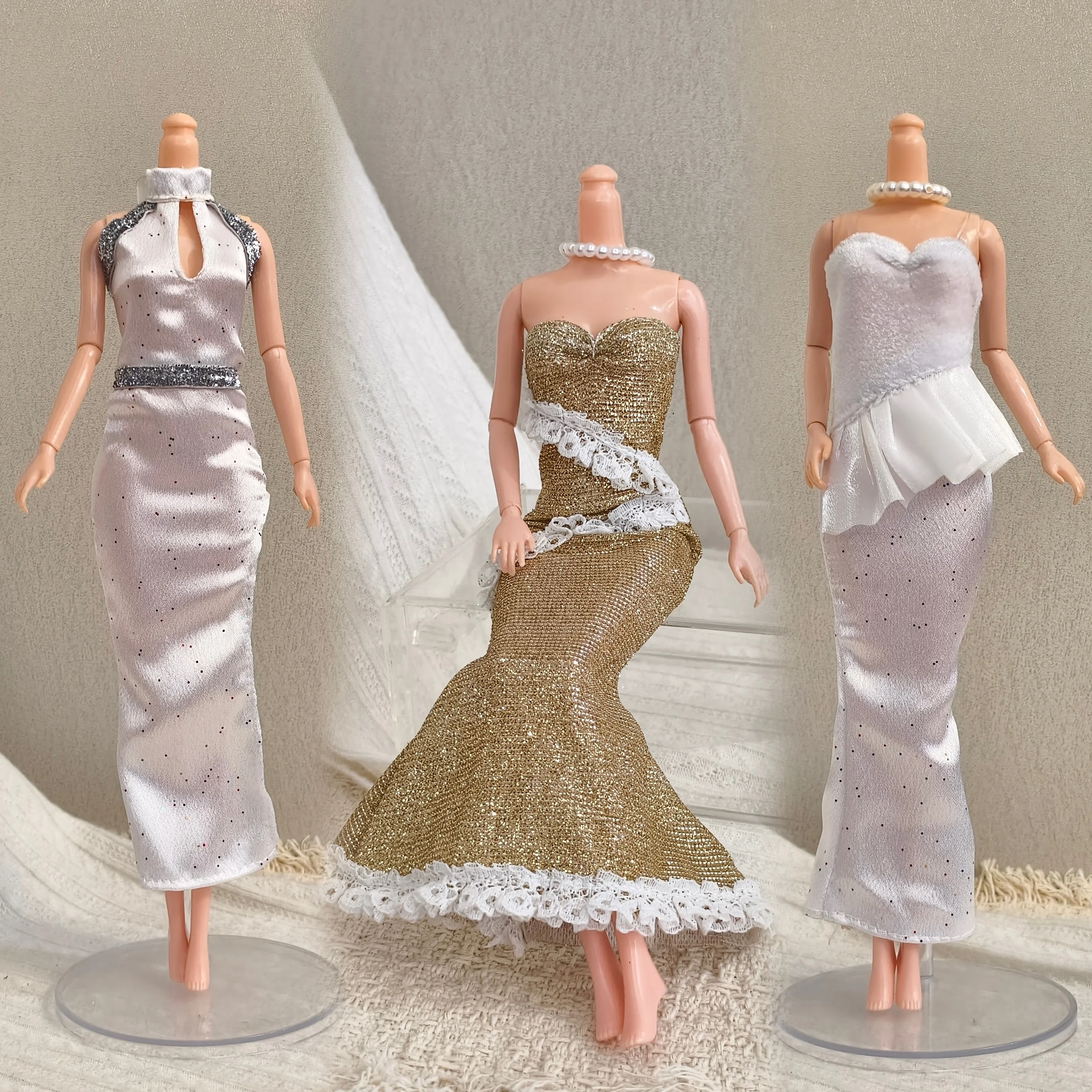Suitable for Girls' Dolls Around 30cm/11.5 Inches, Dresses in White Series/Court Style Lace-Edged Strapless Dresses