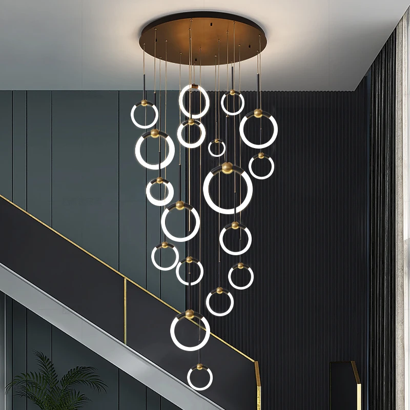 Luxe Duplex Roterende Trappen Hanglampen Kroonluchters Slaapkamer Woonkamer Acryl Kroonluchter Villa Trap Indoor Decor