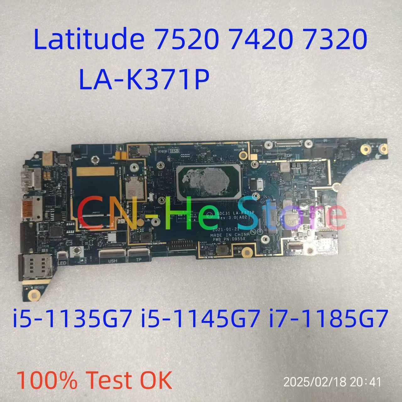 

LA-K371P Original For Dell Latitude 7520 7420 7320 Motherboard System Board i5/i7-11th 16GB 07MHG4 08NN36 0PKK8F 0KND83