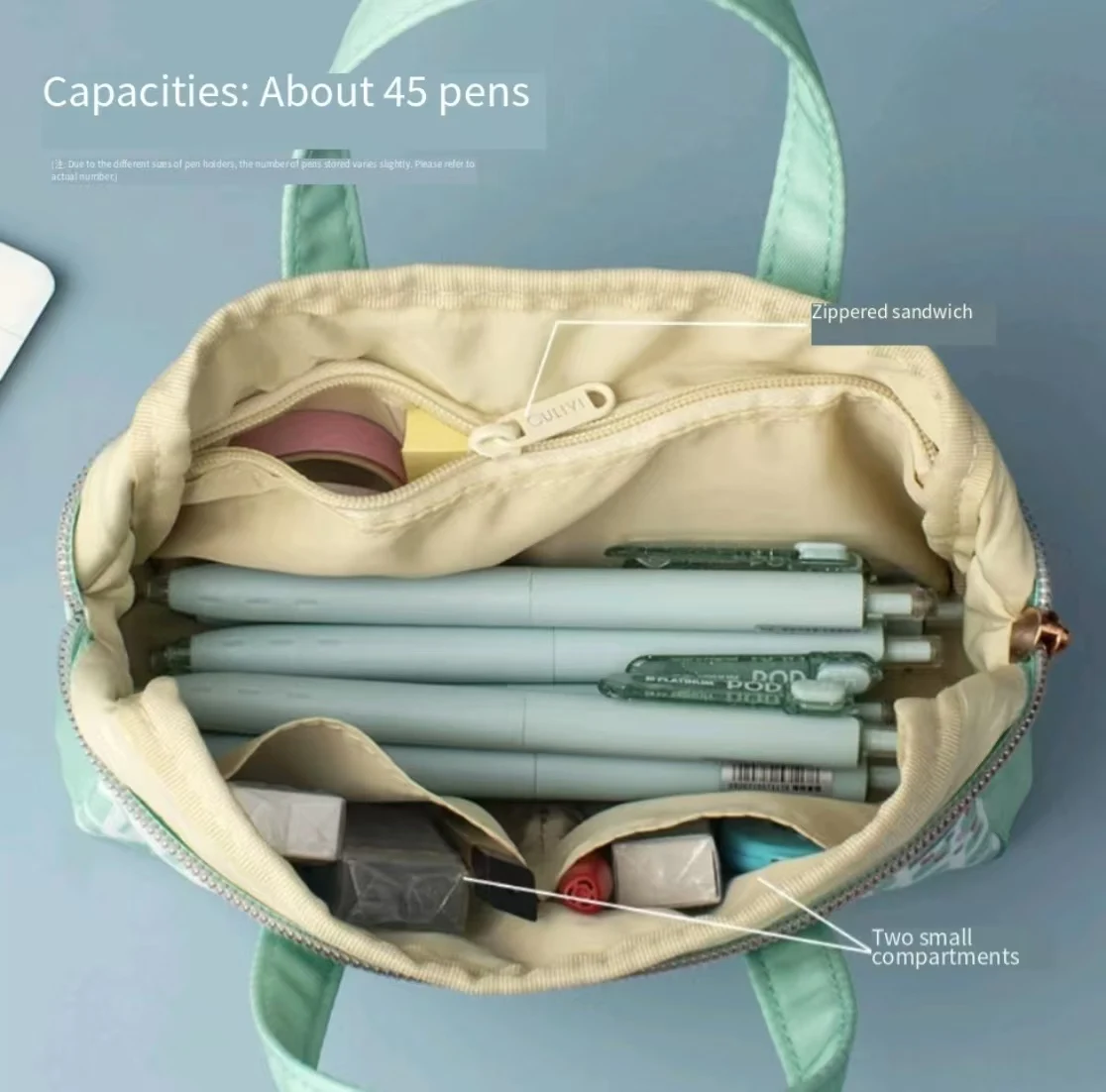 OLIYI Multi‑layer Handheld Pencil Case Waterproof Printed Multifunctional Stationery Cosmetic Storage Pouch Portable Hand Bag