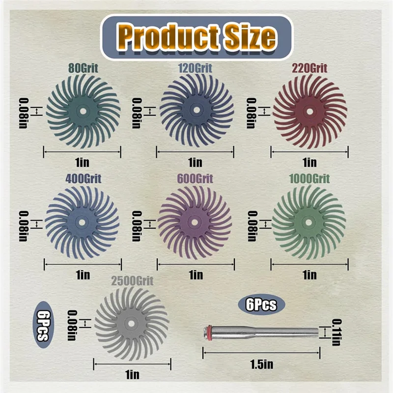 ABCA-1/8 "haste 42 peças 1" kit de disco de cerdas radiais para ferramenta rotativa-escovas abrasivas de grão misto com almofadas de polimento de lacunas