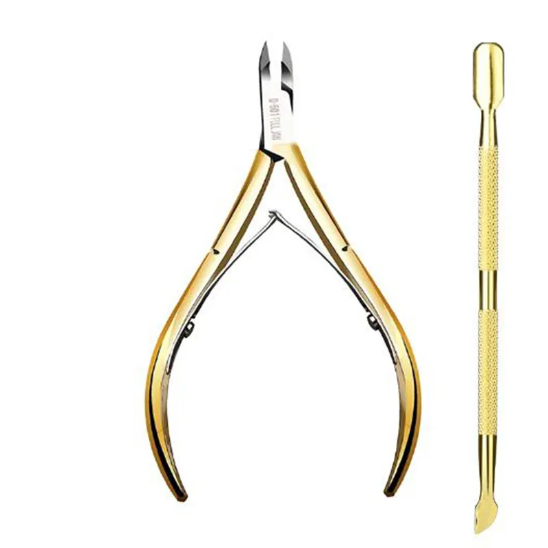 2pcs/set Pro Stainless Steel Nail Art Cutter Scissor 2 Ways Cuticle Clipper Pusher Dead Skin Remover Kit Manicure Pedicure Tools