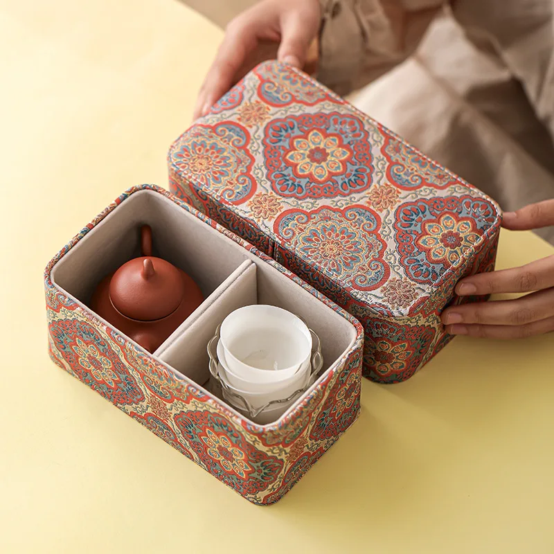 High End Brocade Storage Box For Chinese Tea Set Jade Jadeite Buddhist Beads Bracelet Bangle Necklace Antique Jewelry