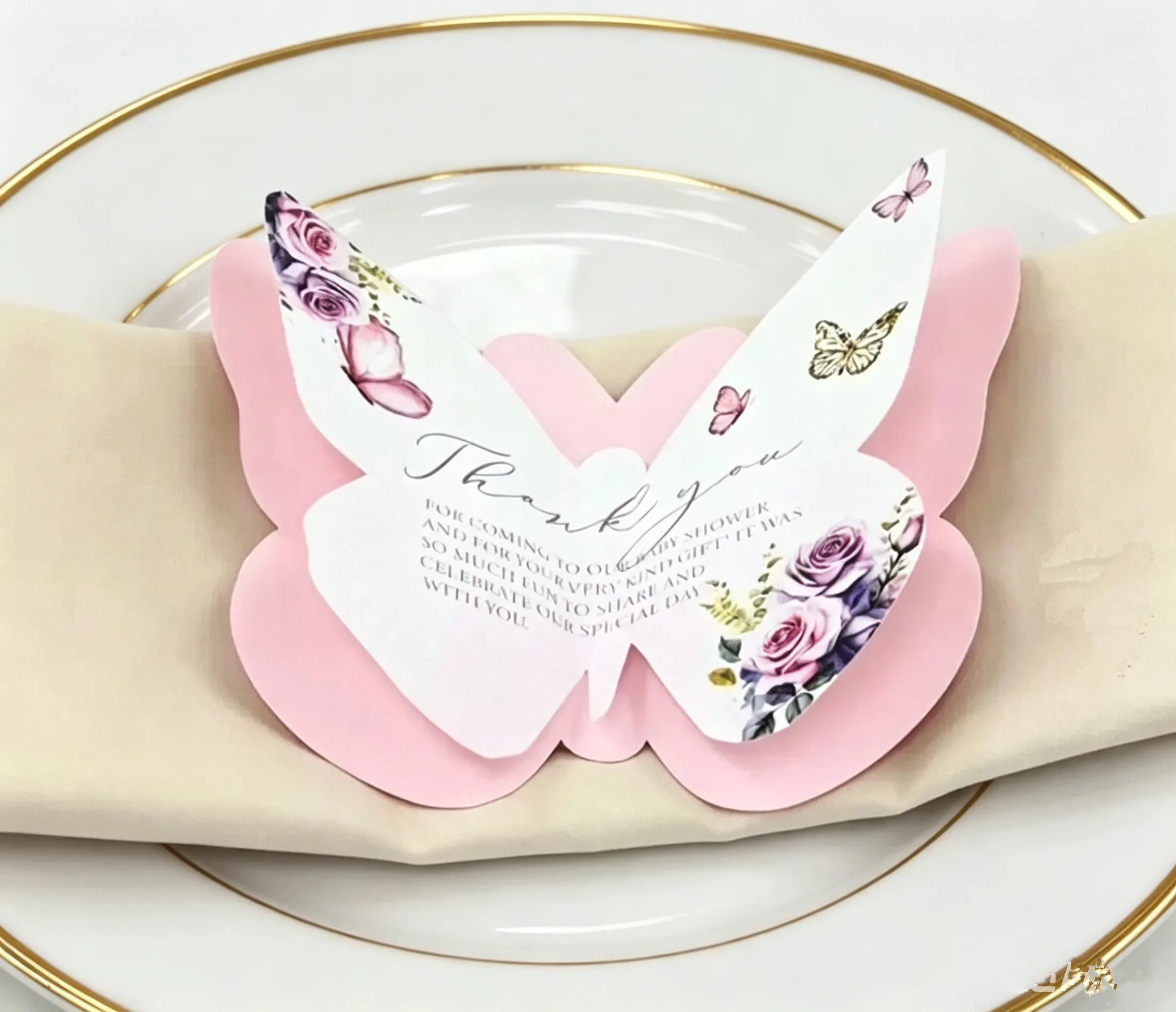 100pcs Elegant Paper Thank you Card Wedding Table Decoration Custom Laser Cut Butterfly Menu Invitation Card Marriage Greetings