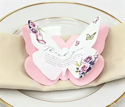 100pcs Elegant Paper Thank you Card Wedding Table Decoration Custom Laser Cut Butterfly Menu Invitation Card Marriage Greetings