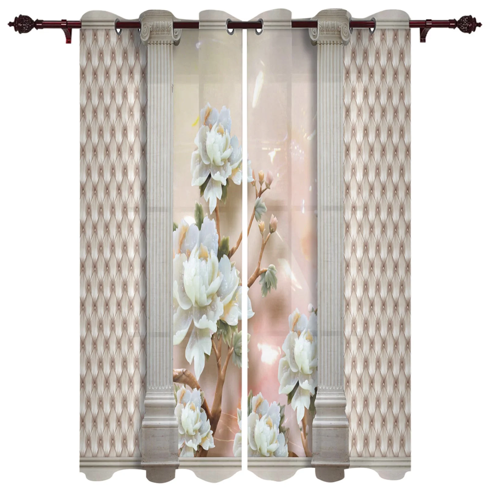 Patio Curtain Flowers Pillars Classical Kitchen Curtains In The Modern Living Room Bedroom Dining Room Translucent Curtain