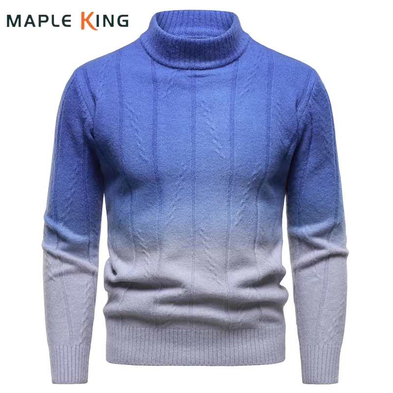 

Мужские осенние свитера с градиентным цветом и воротником-стойкой, винтажная одежда, теплые пуловеры, Джерси Hombre, мужской повседневный свитер, трикотаж Pull Homme