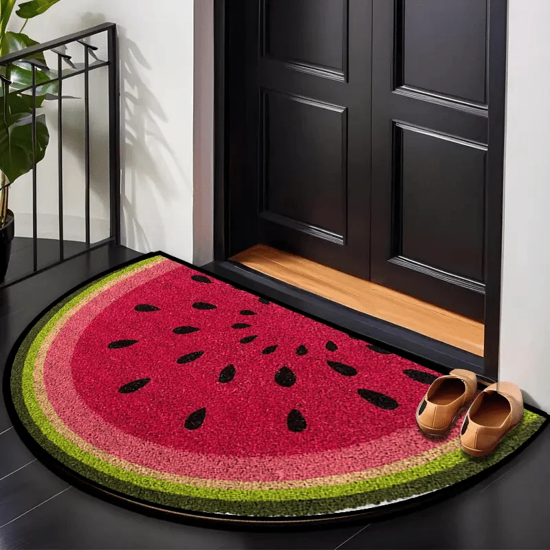 VIKAMA Creative Watermelon Halbkreis-Fußmatte für drinnen und draußen, rutschfeste Eingangsmatte, Willkommensmatte, Badezimmer- und Küchenteppich, Heimdekoration