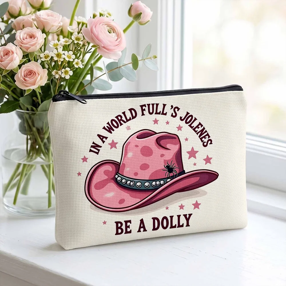 2D Print Makeup Bag with Playful Pink Cow Hat Design, Light Pouch for Travel Daily Use, Show Your Bold & Fun Personality