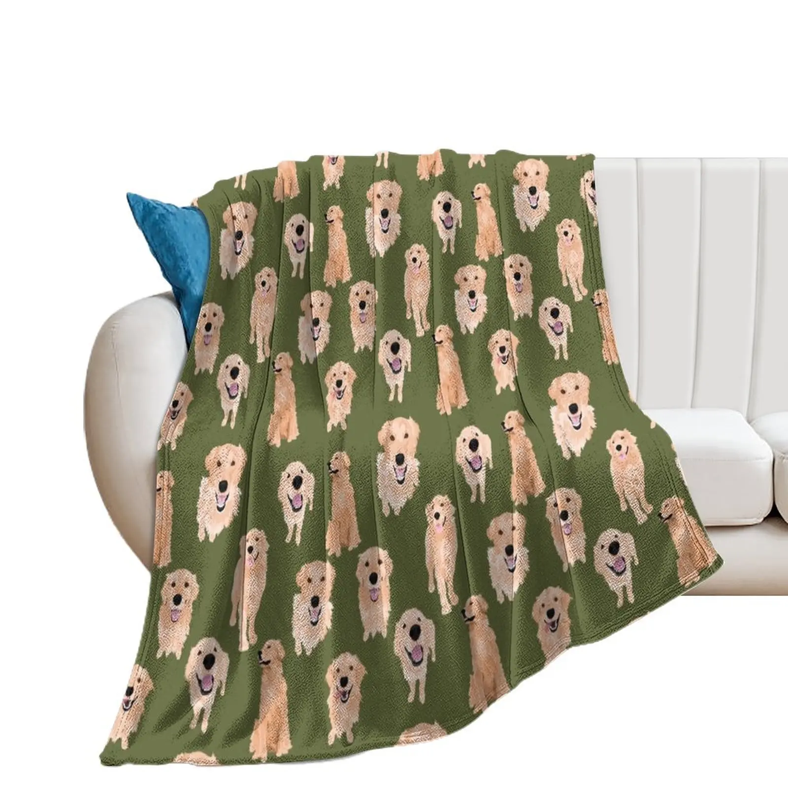 

Golden Retrievers Olive Throw Blanket Soft Plush Plaid Plaid on the sofa Luxury Thicken Thins Blankets