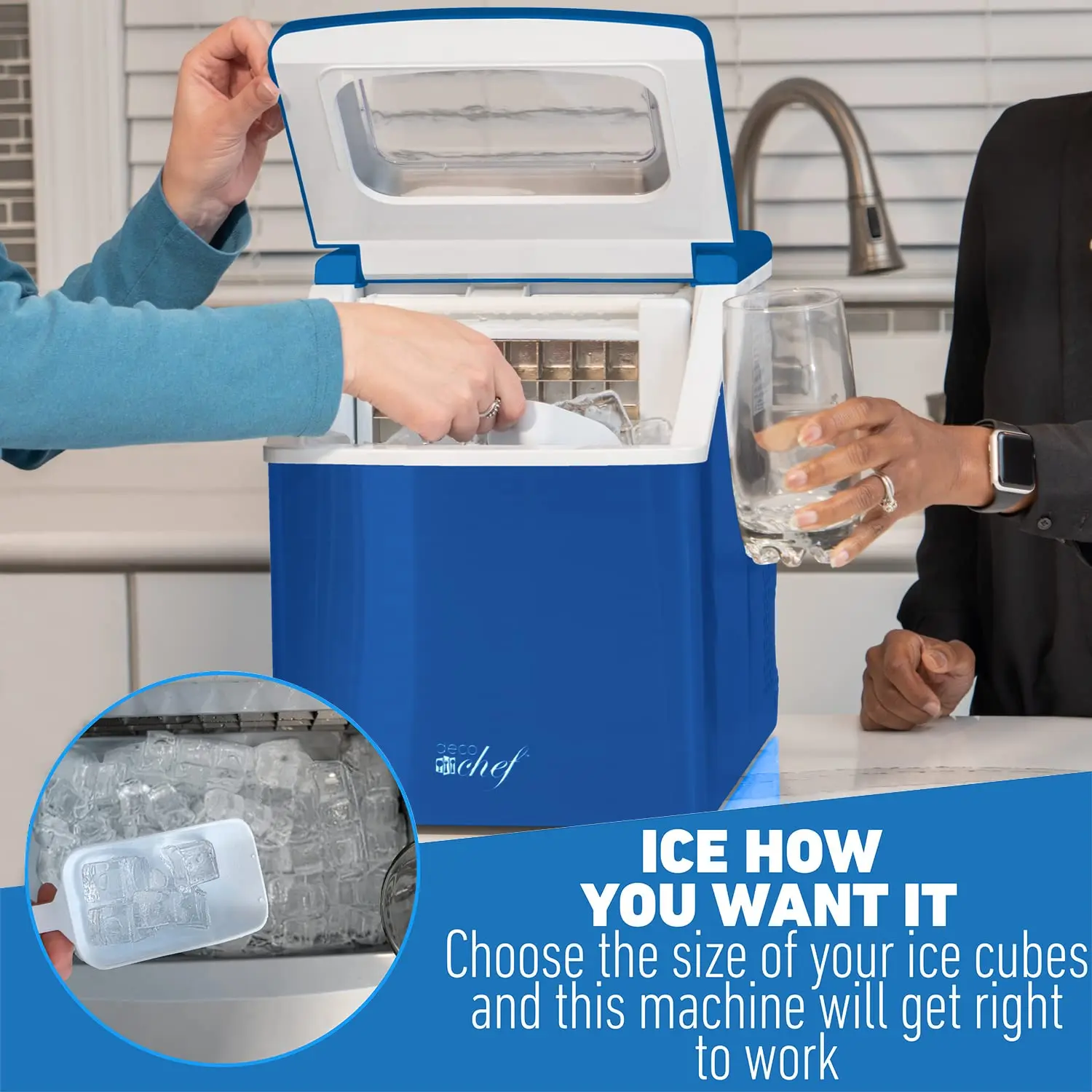 Ice Maker,40LB/24H, 24 Full Cubes 15 Minutes, Adjustable Size, Digital Control And Timer, Self-Cleaning, BlueIce Maker Machine
