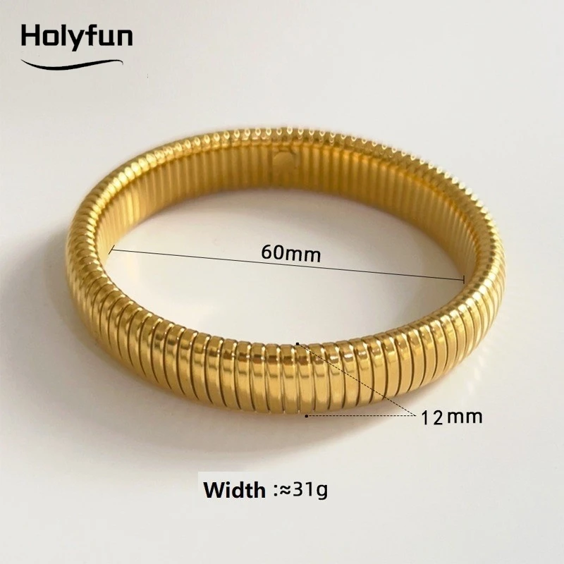 Waterproof Stainless Steel Retro Elasticity Thick Metal Polish Bracelet 18K Gold Plated Trend Fashion Unisex Jewelry Men Women