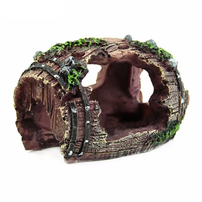 Resin Aquarium Ornaments Decorations Artificial Barrel Hollow Cave Landscaping Accessories for Fish Tank Aquarium Accessories