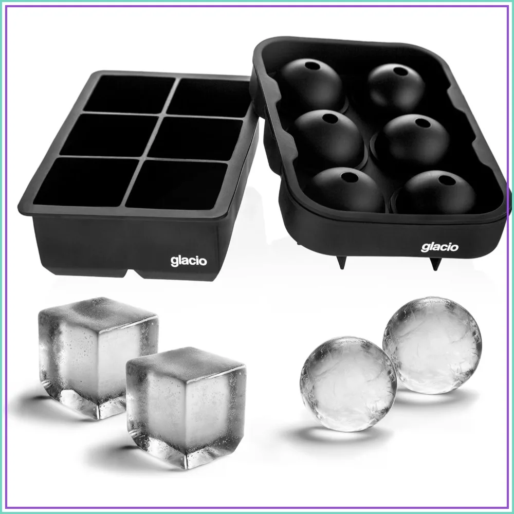 Silicone Ice Cube Trays – Large 2-Inch Molds for Spheres & Cubes, Set of 2 with Lids for Cocktails & Bourbon