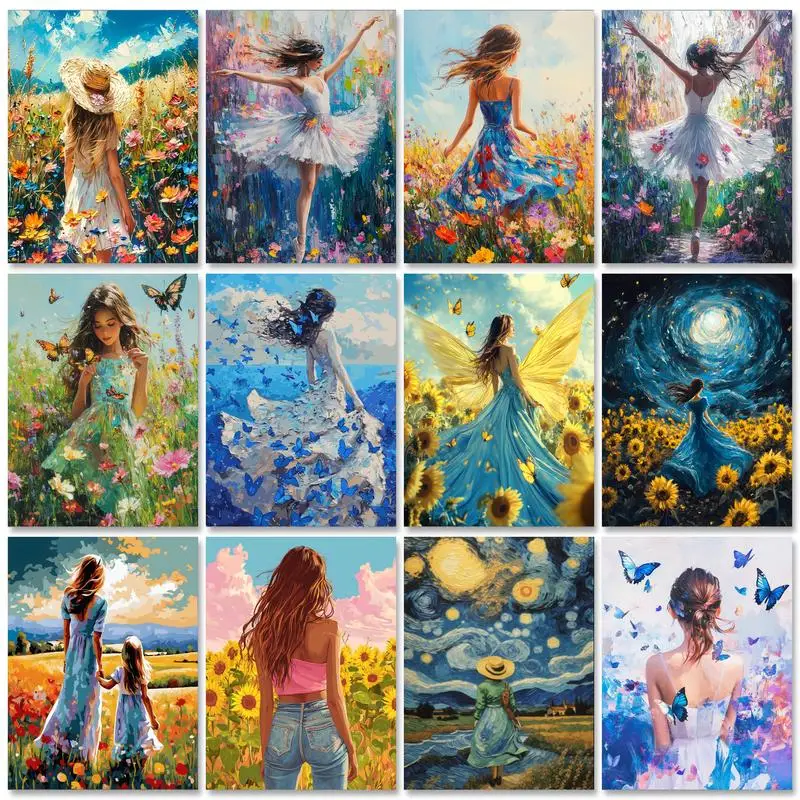

GATYZTORY 60X75cm Oil Painting By Numbers Flower and women DIY Paint by numbers On Canvas Home Decor Frameless Digital Painting