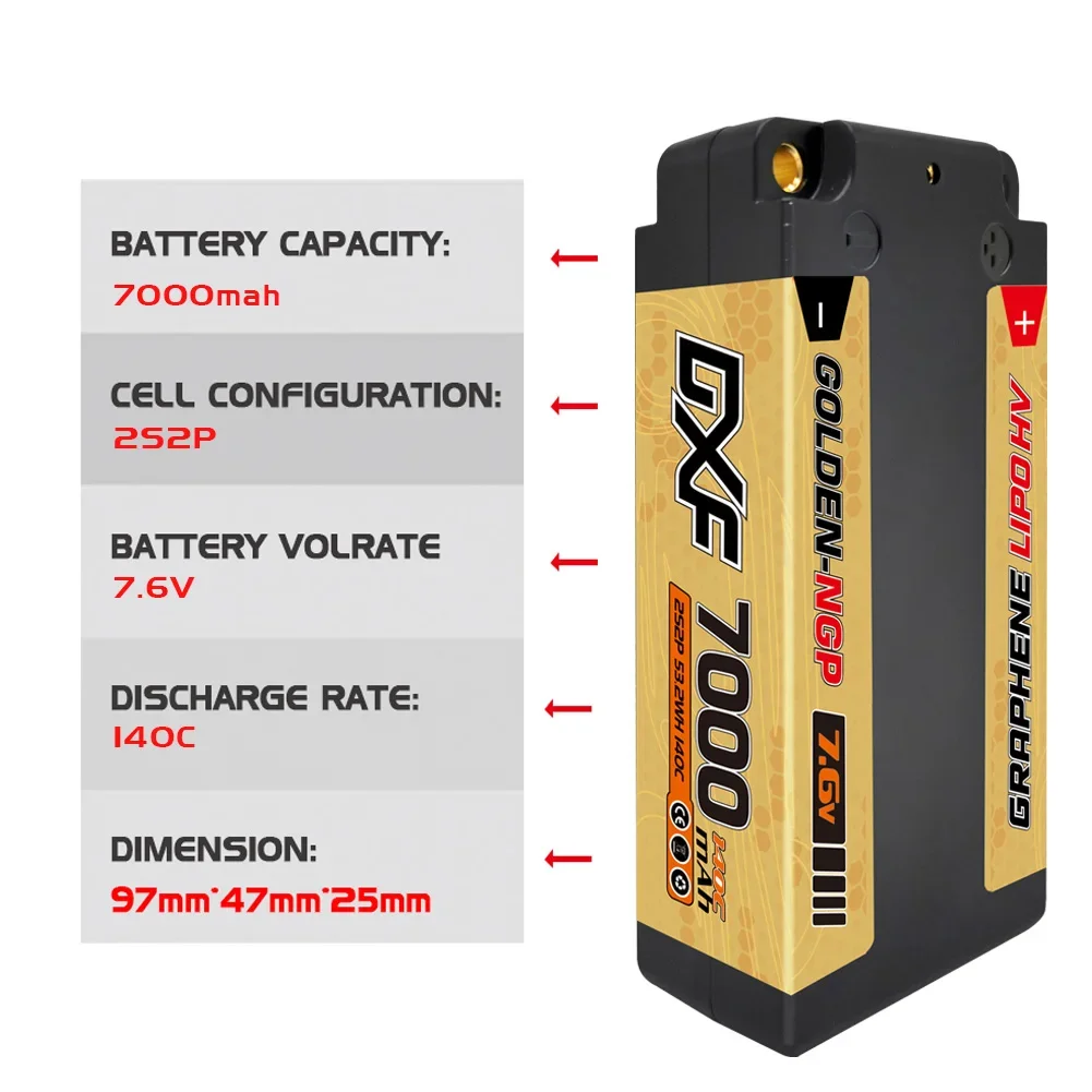 DXF 2S Lipo Battery 7.6V 9200mAh 8000mAh 7200mAh 7000mAh 6300mAh 10000mAh 5mm T Plug Hardcase for 1/10 Buggy Offroad Car RACING