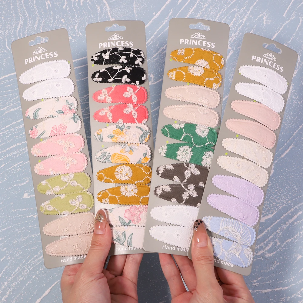 10pcs/set Embroidery Printed Snap Hair Clips for Girls Kids BB Hairpins Color Barrettes for Women Fashion Styling Accessories