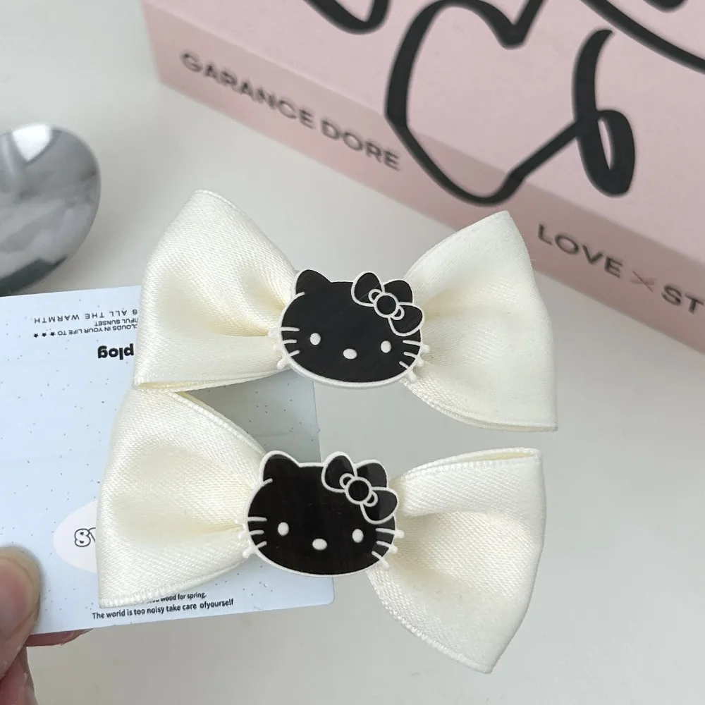 Miniso Sanrio Simple Black and White Kitten Kt Bow Hairpin Girl Heart Cute Cartoon Edge Clip Gentle Pure Desire Hairpin Girl