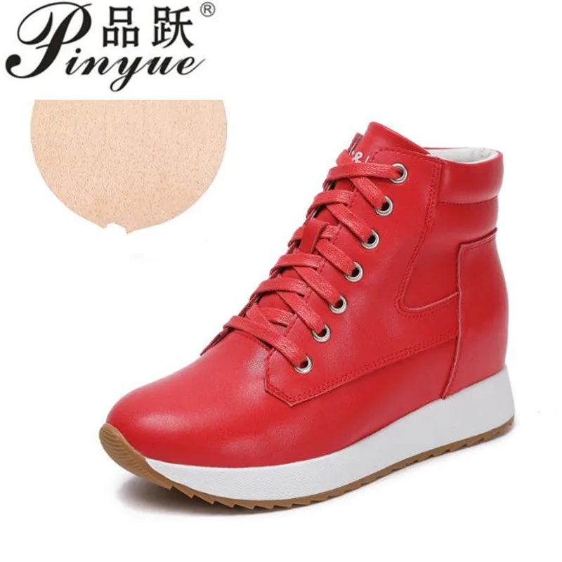 

7cm Cow Platform Wedge Chunky Sneakers Mixed Color Spring Women Genuine Leather Autumn Ankle Boots Ladies Booties Shoes 33 41