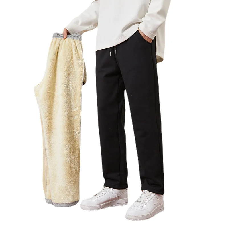 하라주쿠 바지 남성용 겨울 플리스 두꺼운 따뜻한 스웨트팬츠 루즈핏 캐주얼 조거 헤비웨이트 양털 스트리트웨어 빈티지 스타일