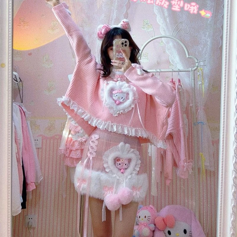 Original Cartoon Pattern Handmade Design SpicyGirl Pure Desire Sweet Cute Autumn and Winter Knitted Sweater/skirt/necklace/socks