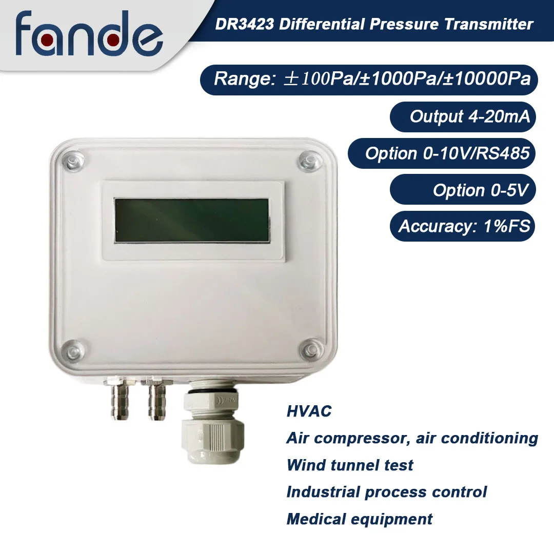 

HVAC Digital Differential Pressure Sensor ±100Pa LCD Display Output 4-20mA/0-10V Piping Pressure Monitor