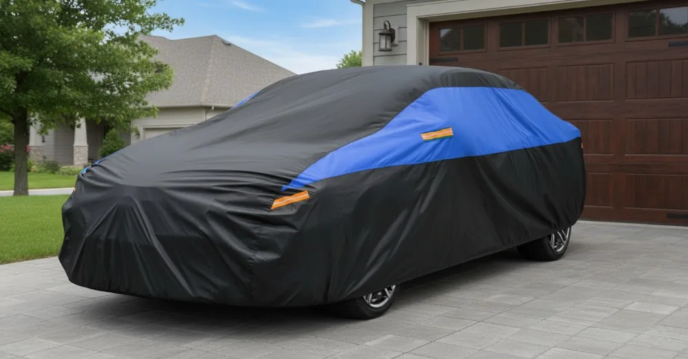 

Universal All-Weather Waterproof Car Cover for Sedans - Sun, Dust & Snow Protection with Reflective Safety Strips