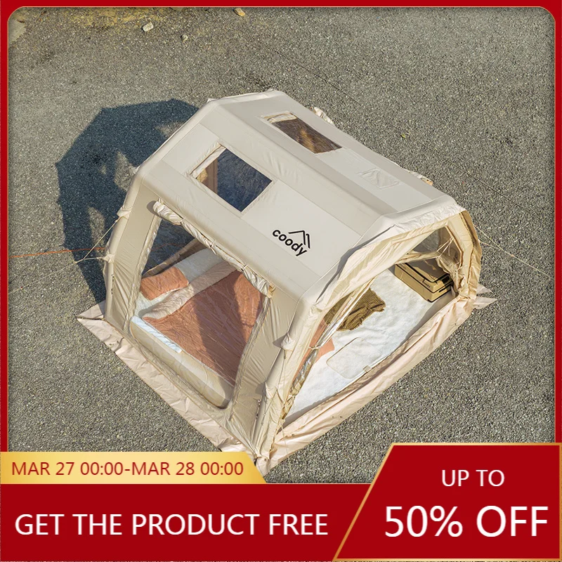 Beige Coody 10.0 Pro Cotton Air Tent, 4 Season Inflatable Glamping Shelter for 2-4 Persons Outdoor Camping