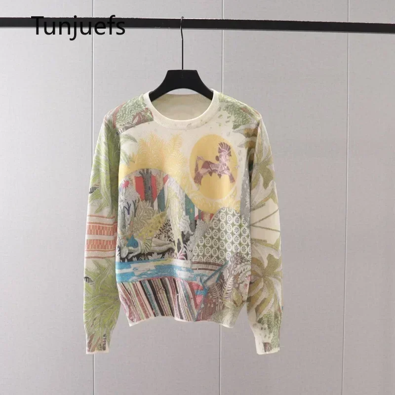 

Y2K Colorful Print Women's Sweater Pullovers Long Sleeve Jumper women clothing Knitted Tops Female Clothing Outwears Fall Winter