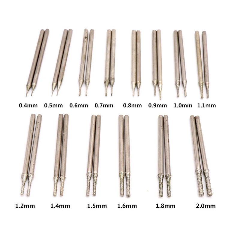 10PCS 0.4-3mm Diamond Coated Tipped Drill Bit Punch Needle A Needle Grinding Head Needle For Jade/Metal/Jewellery/Tile/Glass