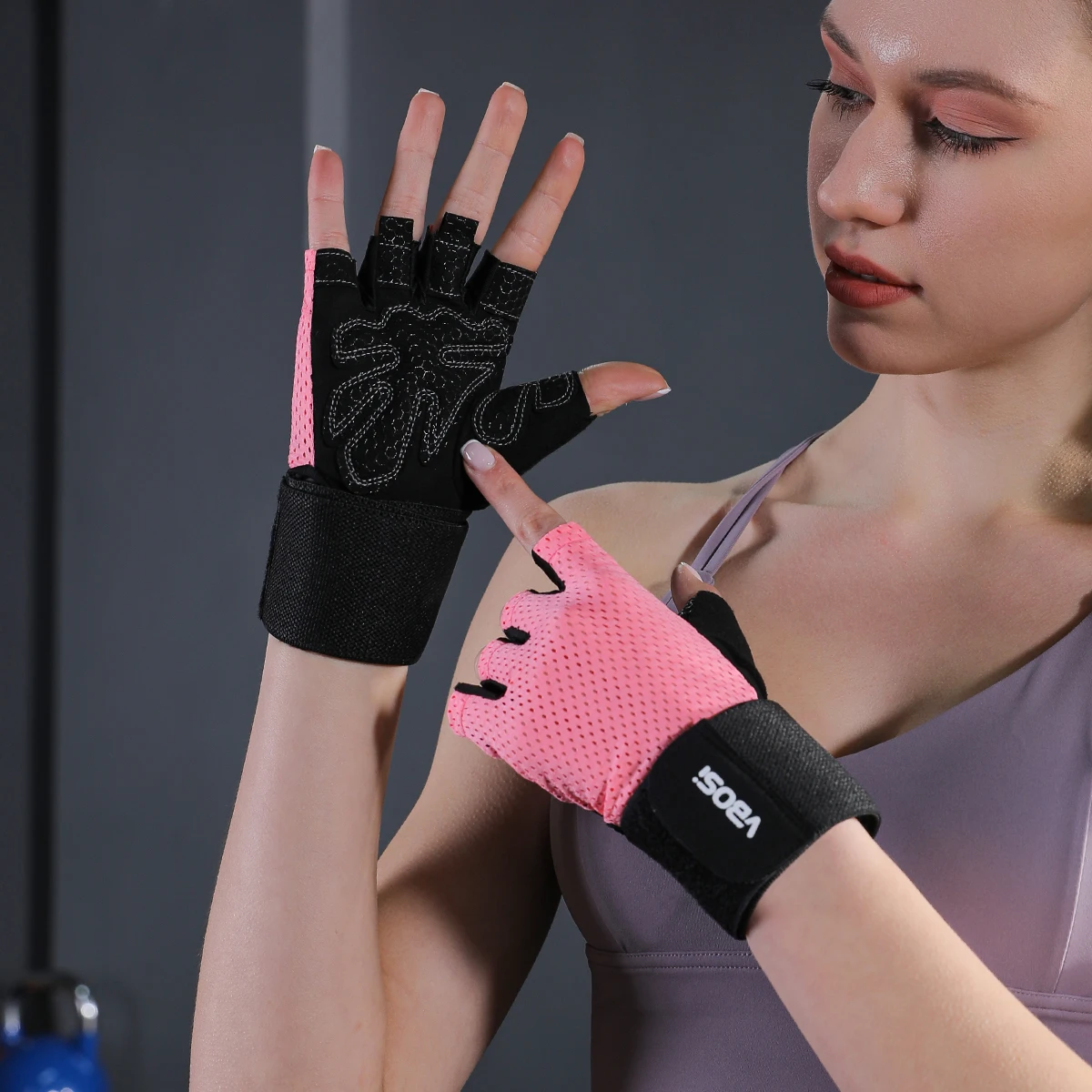AliExpress VBOSi Breathable Half-Finger Sports Gloves Adjustable Wrist Straps Non-Slip Shock-Absorbing for Gym Cycling
