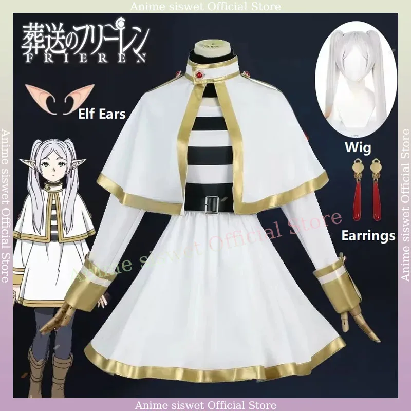 Sousou No Frieren Косплей Костюм Парик Аниме Фигурки Фрирен Волшебник Платье Эльфийские Уши Хэллоуин Рождественский Наряд Женщины Девушки