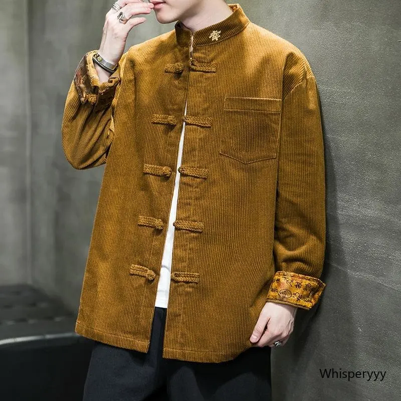 2024 Spring Chinese Style Men Corduroy Tang Suit Jacket Vintage Loose Coat Chinese Tunic Suit Fashion China Traditional Clothing