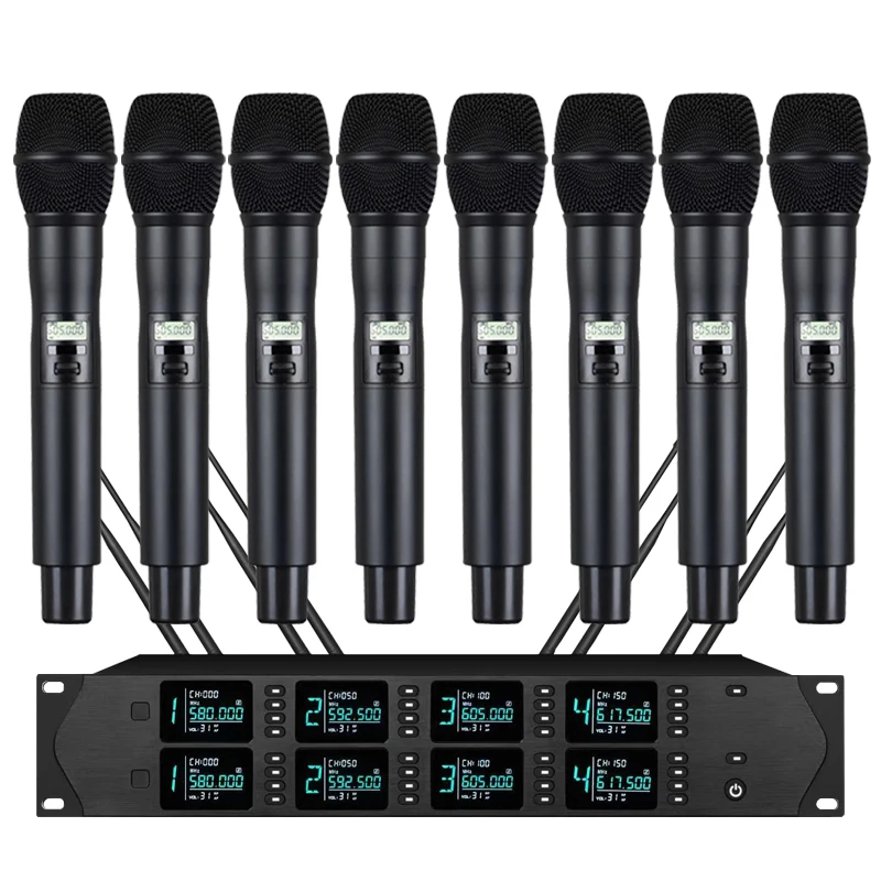 JYPY Microfono wireless UHF professionale Microfono lavalier portatile a 8 canali per microfono a fascia per performance sul palco