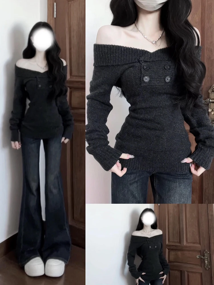 Maglieria da donna retrò speziata oulera Bared Long Sve, vestibilità slim, vita snellente, strato base per l'autunno