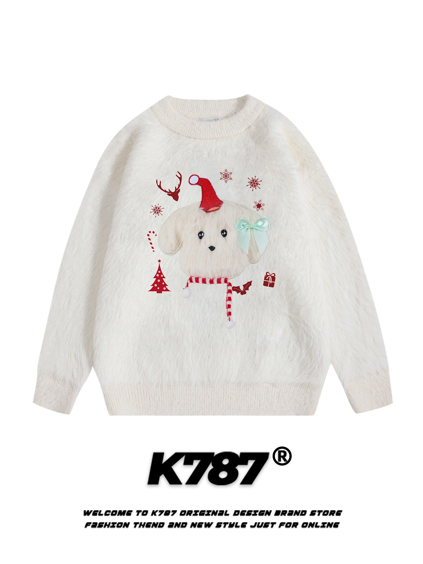 

Вязаный свитер K787 American Lazy Sle Cisas Dog с круглым вырезом, мягкий, уютный, создающий атмосферу, зимний, надеваемый через голову, для...