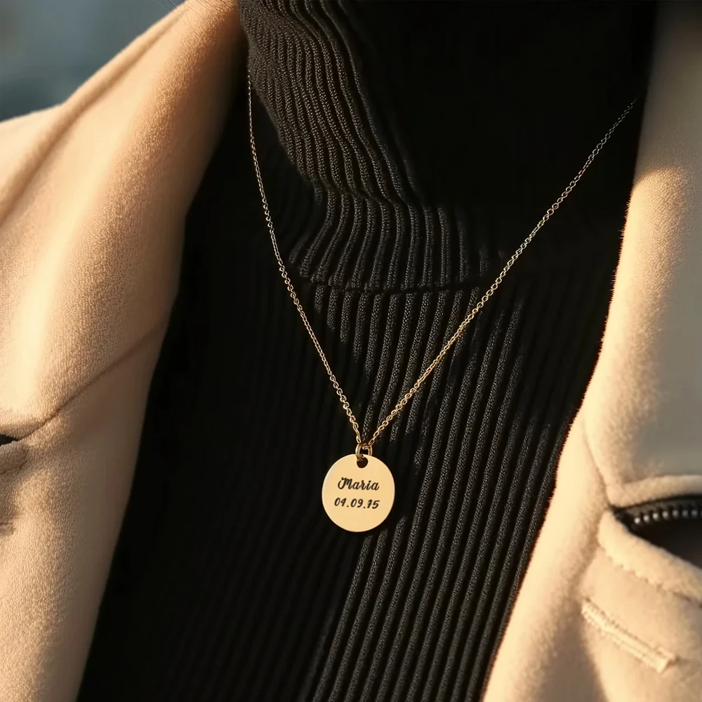 Cooltime individuelle runde Anhänger-Halskette aus Edelstahl für Frauen, personalisierte Buchstaben, besondere Symbole, Halskette, Geburtstagsgeschenk – Detail 9