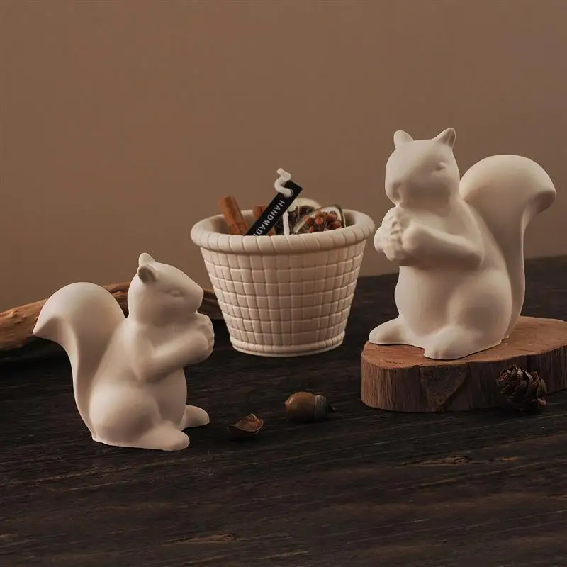 3D Squirrel Pinecone Storage Box Mold Kit Bamboo Basket Scented Candle Jar Gypsum Resin Storage Cup Concrete Pots Casting Mould