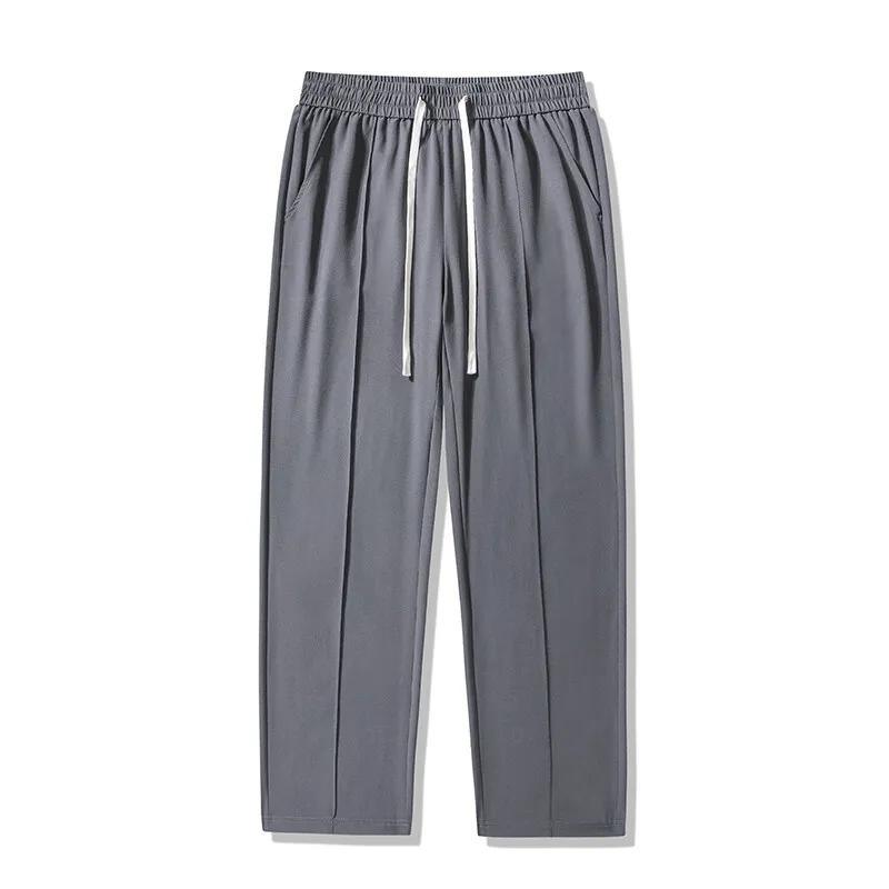 

Men's Casual Straight Long Pants Stretch Elastic Waist Jogger Korean Classic Blue Black Gray Male Brand Trousers Plus Size