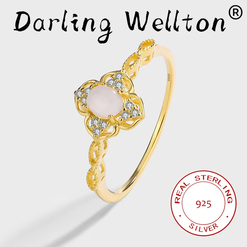 

Luxury 18K Gold Cut-out Flower Opale Full Diamond Couple Ring For Women Sterling Silver S925 Engagement Bridal Gift Jewelry