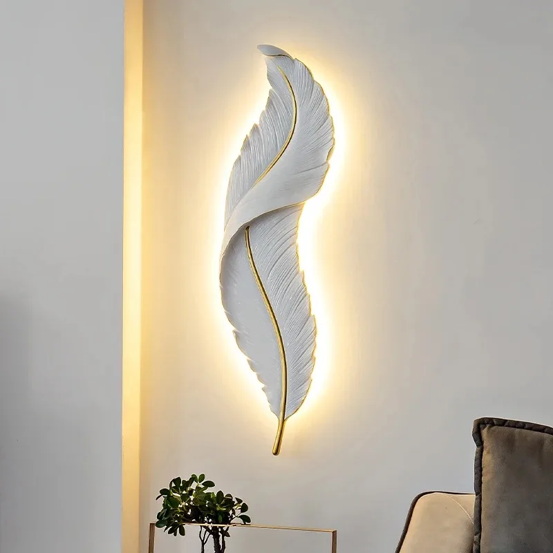 

FKL Modern White Feather LED Wall Lamp For Living room TV Background Wall Bedroom Bedside Aisle Decorative Wall Light