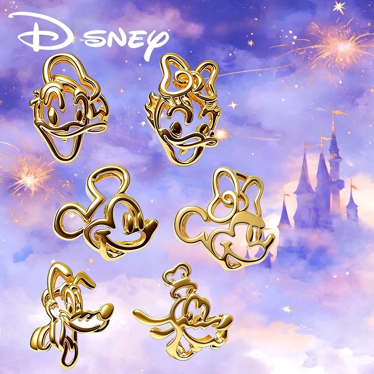 Original Charm Beads,Minnie Donald Duck Disney Mickey Mouse series hollowed Charm Beads,Fit Pendant Bracelet Women Jewelry Gift