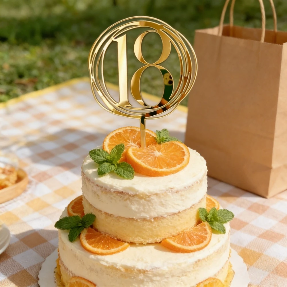 Acryl-Kuchenaufsatz für eine 18. Geburtstagsfeier, mit goldenem Design, perfekt zum Dekorieren von Kuchen und Cupcakes. – Detail 3