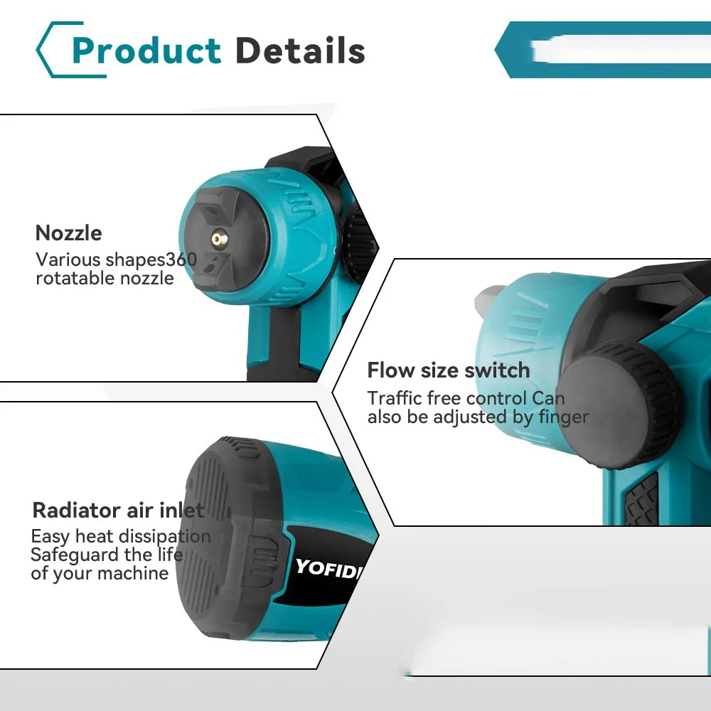 800ML cordless electric portable lacerware automotive hardware steel coated air brush compatible with Makita 18V battery