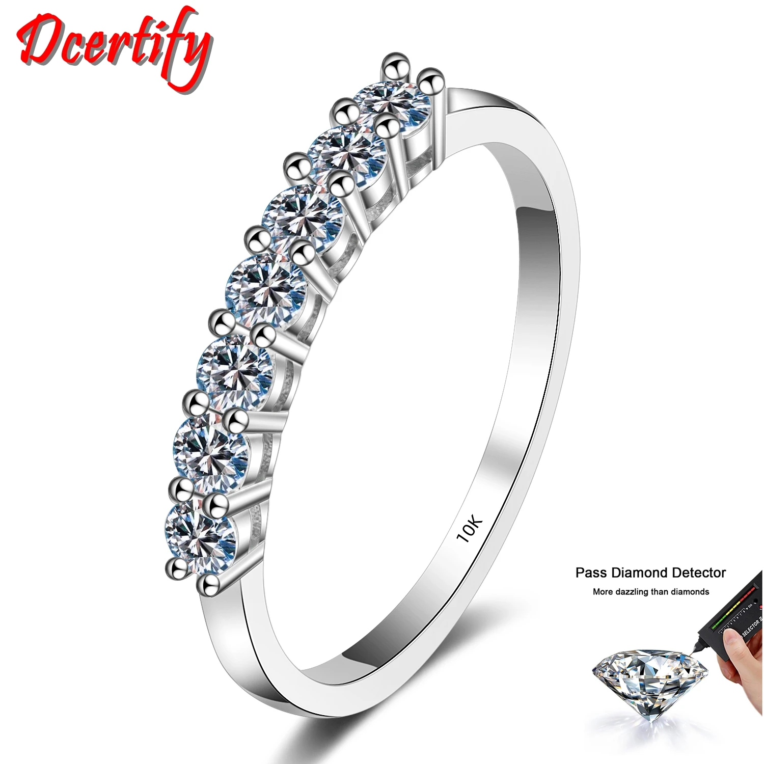 

Lovely Solid White Gold 10K Seven Stones Moissanite Ring for Women Bridal Wedding Promise Ring Diamond Band Pass Test