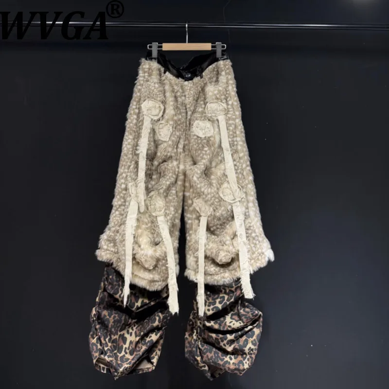 

WVGA Autumn Winter New Men High Street Patchwork Trendy Niche Chic Casual Punk Zippers Wide-Leg Pants Fake Two Pieces Ins W15939