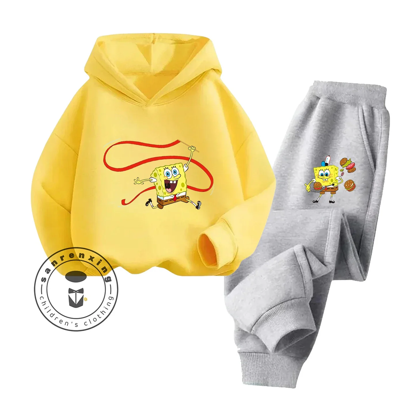 SpongeBob Cartoon Printed Hoodie Set Fashion 2D 2025 For Kids Teens Boys Girls Casual Hot Sale With Matching Dress Autumn