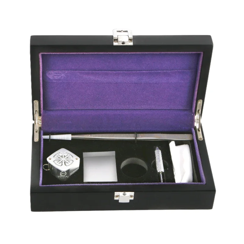 

2025 hot sale Professional Diamond Inspection Set Loupe Tweezers Scoop Polishing Cloth Gem Holder Jar Deluxe Box