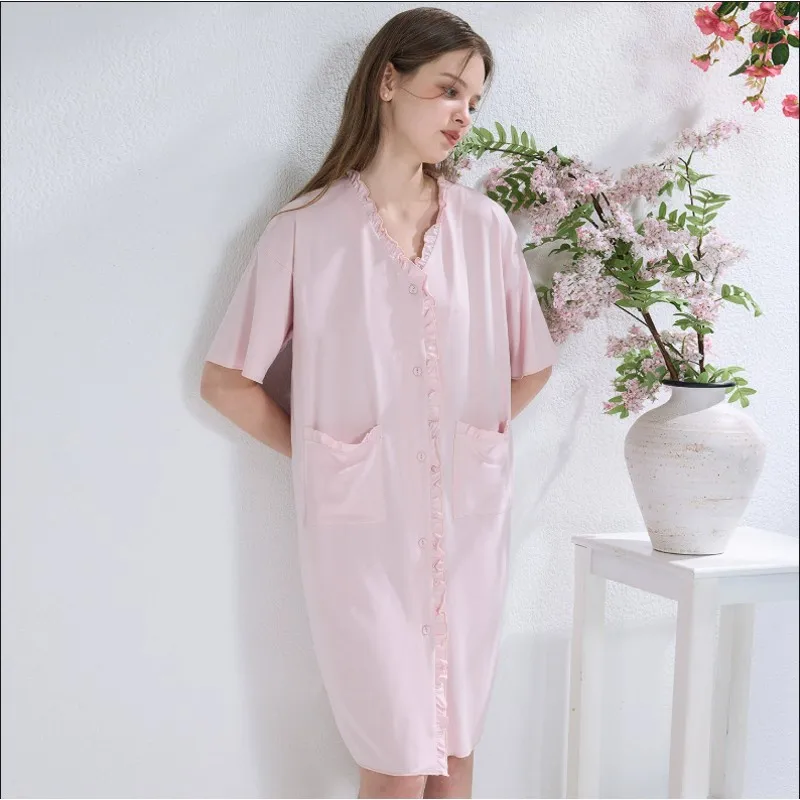 summer-women-modal-cotton-nightdress-short-sleeved-dress-sweet-mid-length-sleep-dress-plus-size-pajamas-home-nightdress